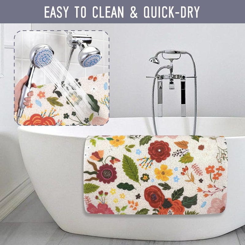 aquoechd Square Shower Mat, 24 x 24 Inch Non Slip Flower Shower Stall Mat, Quick-Dry PVC Loofah Bath Mat for Shower Tub Bathroom - Image 5
